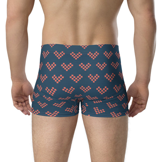 Pink Pixel Heart Blue Boxer Briefs