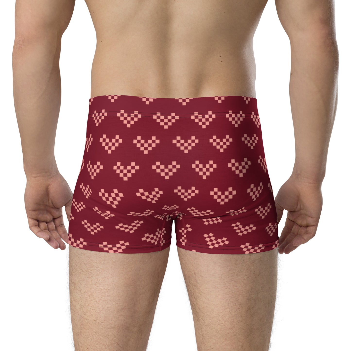 Pink Pixel Heart Burgundy Boxer Briefs