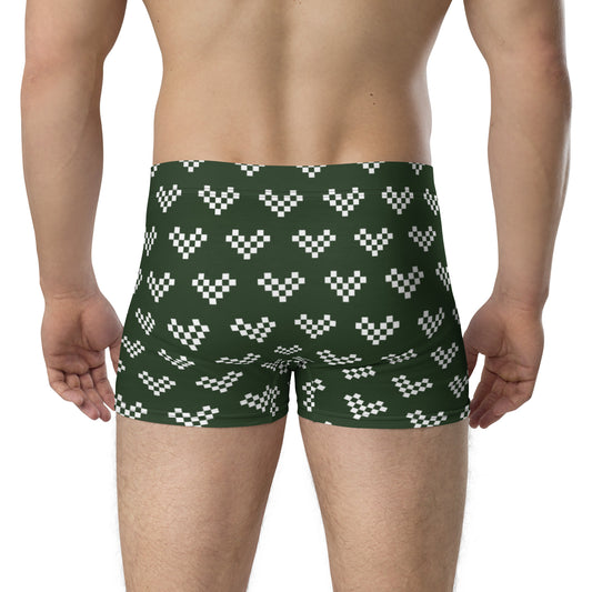 White Pixel Heart Army Green Boxer Briefs