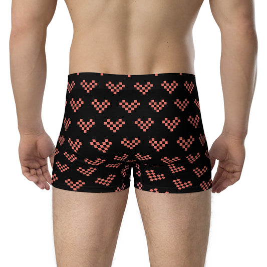 Pink Pixel Heart Black Boxer Briefs