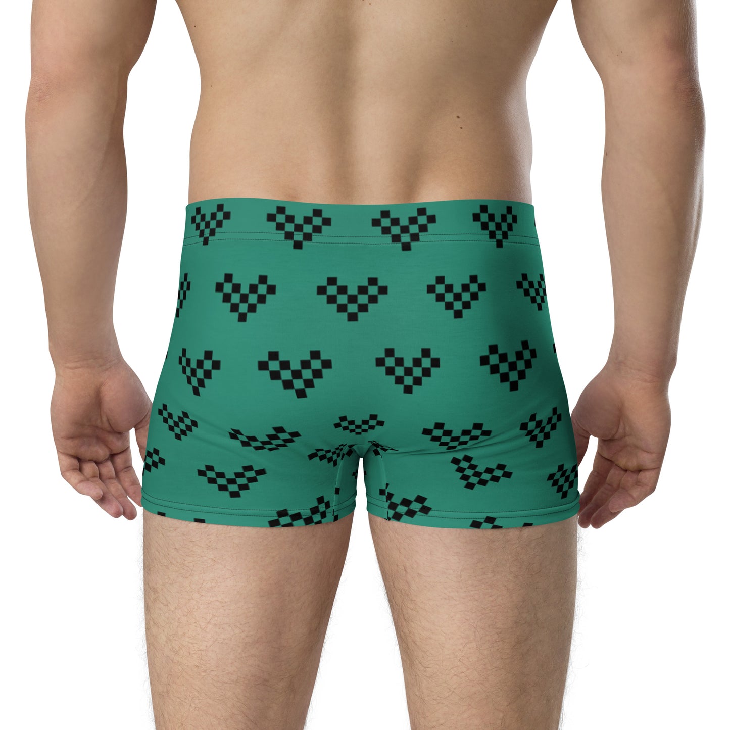 Black Pixel Heart Aqua Boxer Briefs