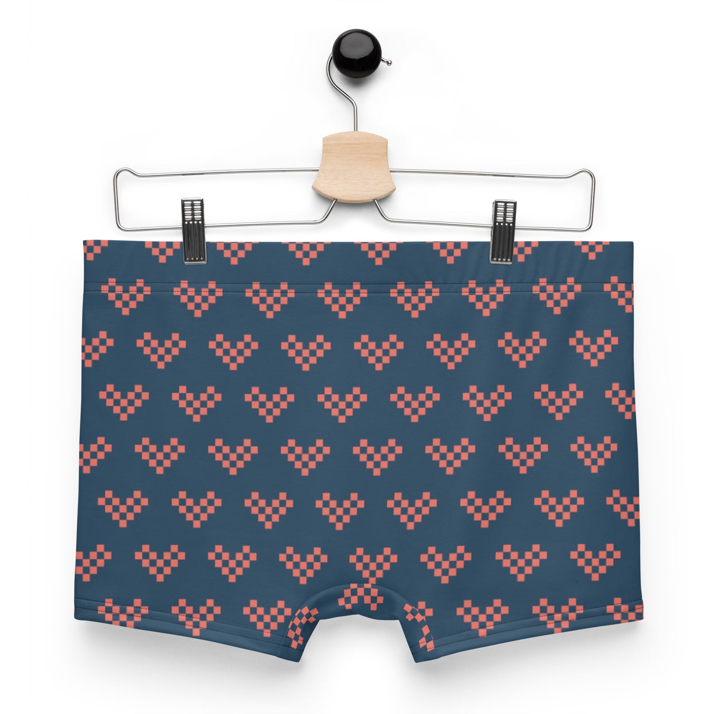 Pink Pixel Heart Blue Boxer Briefs