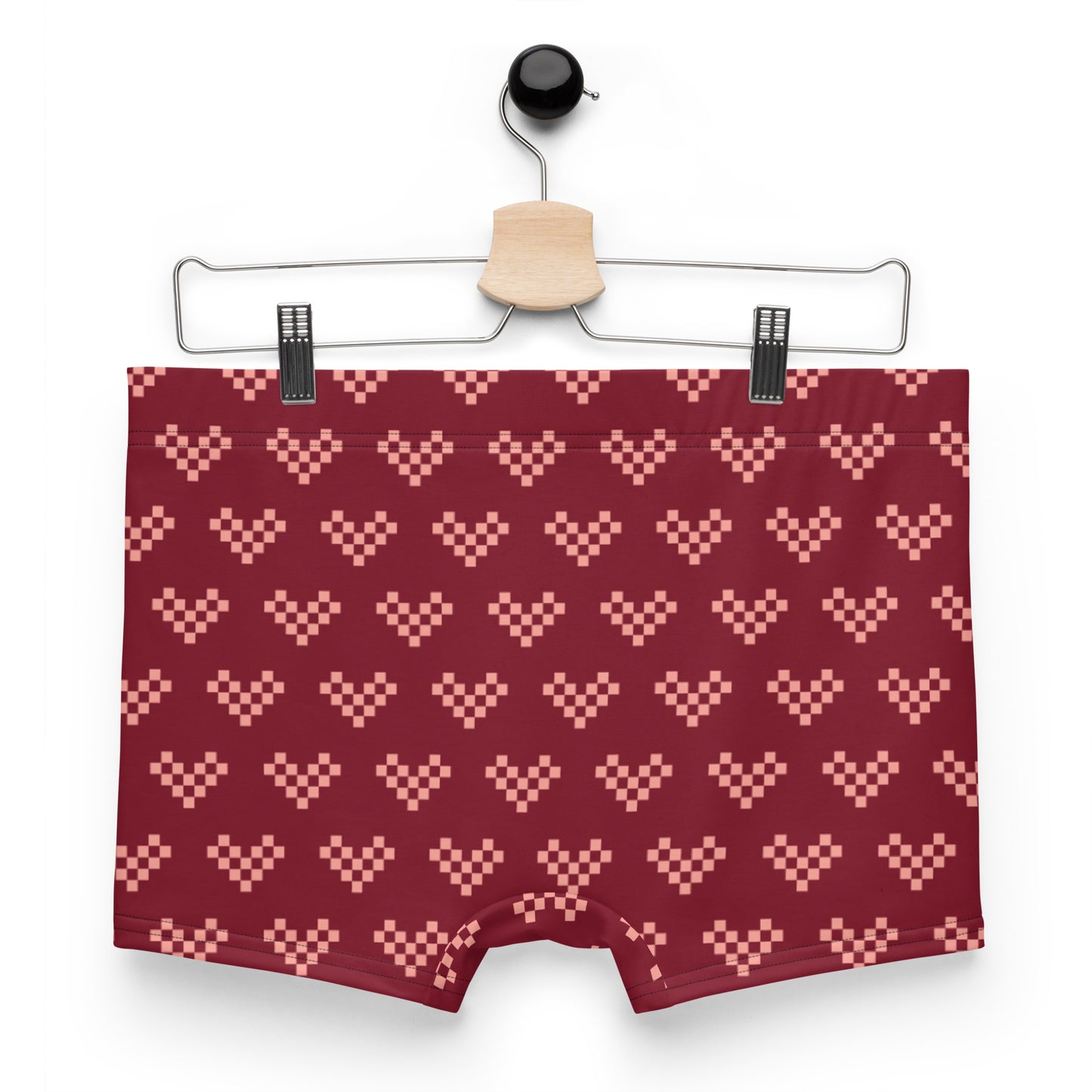 Pink Pixel Heart Burgundy Boxer Briefs