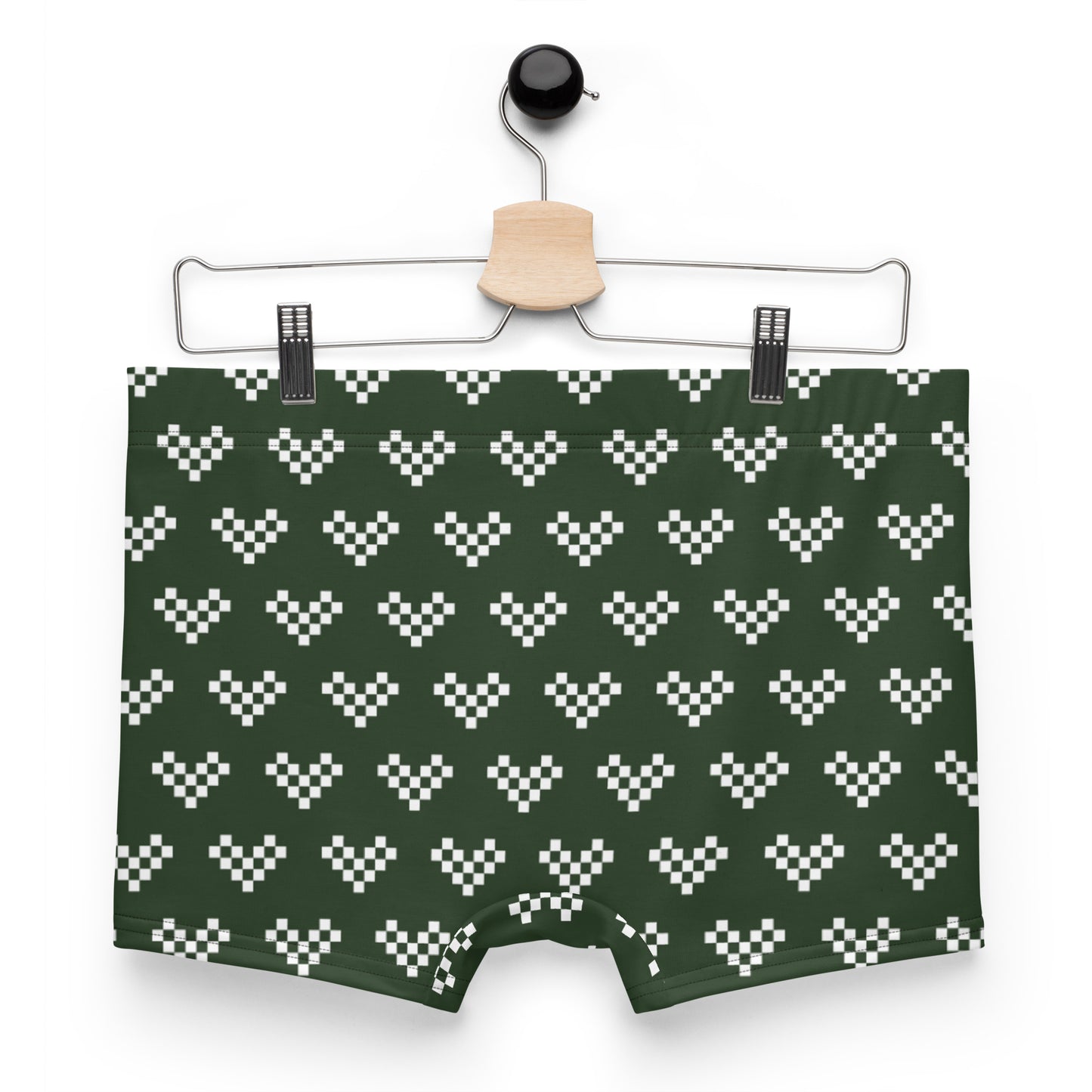 White Pixel Heart Army Green Boxer Briefs