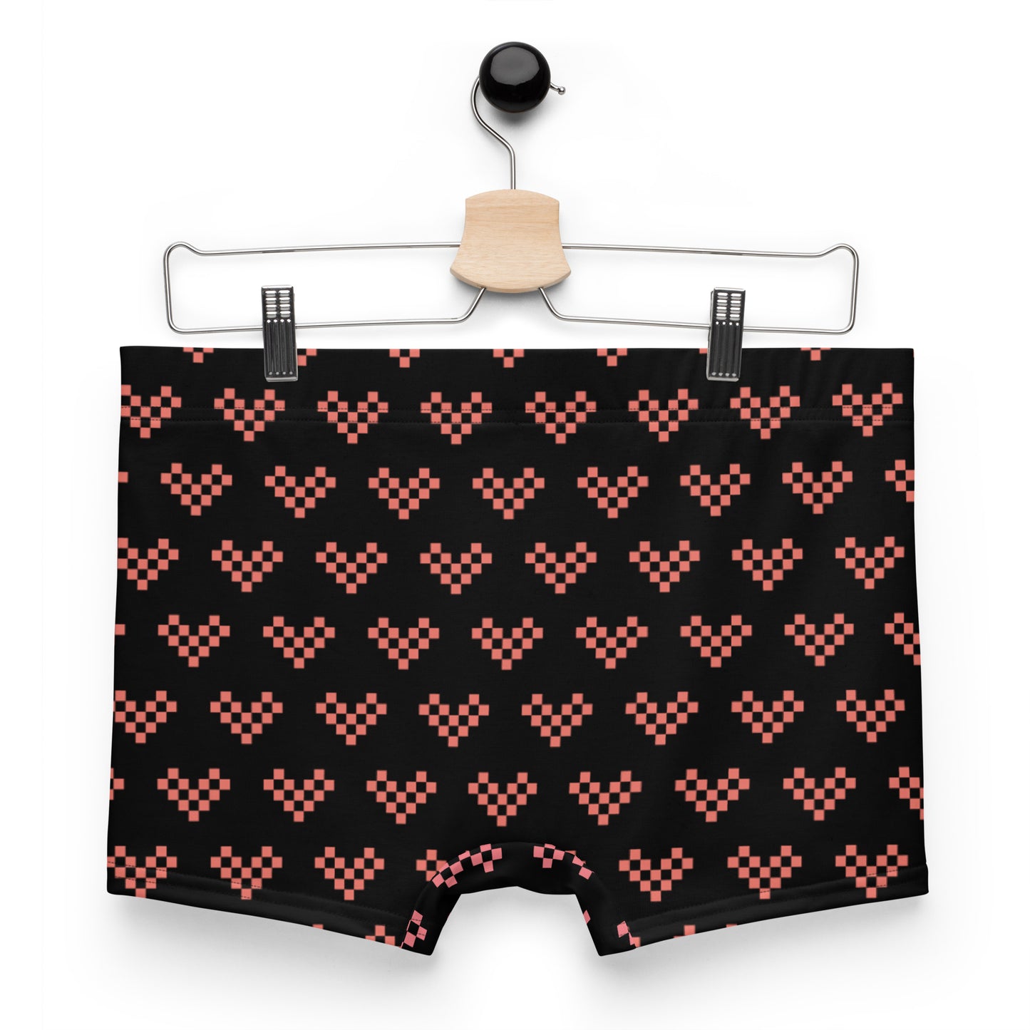 Pink Pixel Heart Black Boxer Briefs