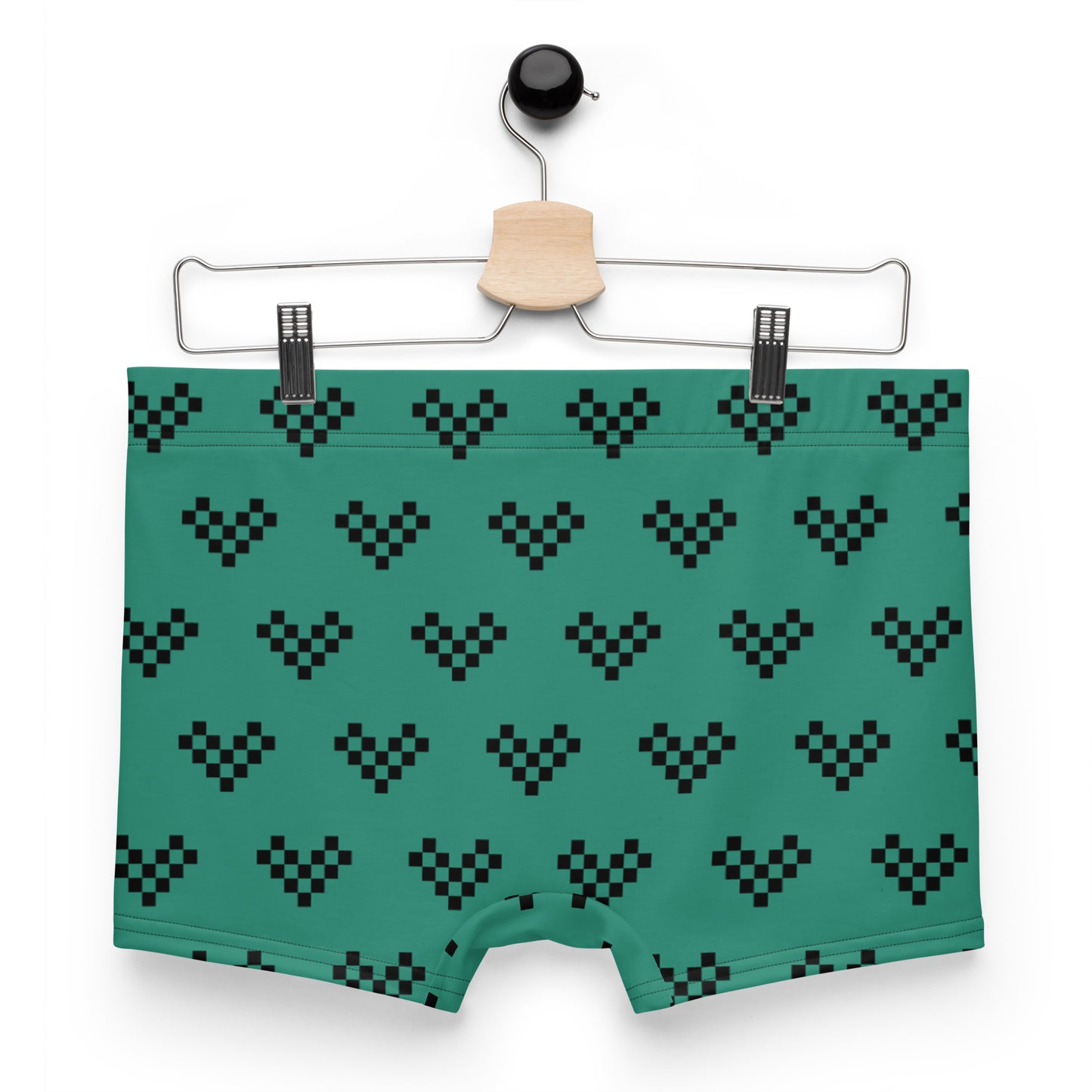 Black Pixel Heart Aqua Boxer Briefs