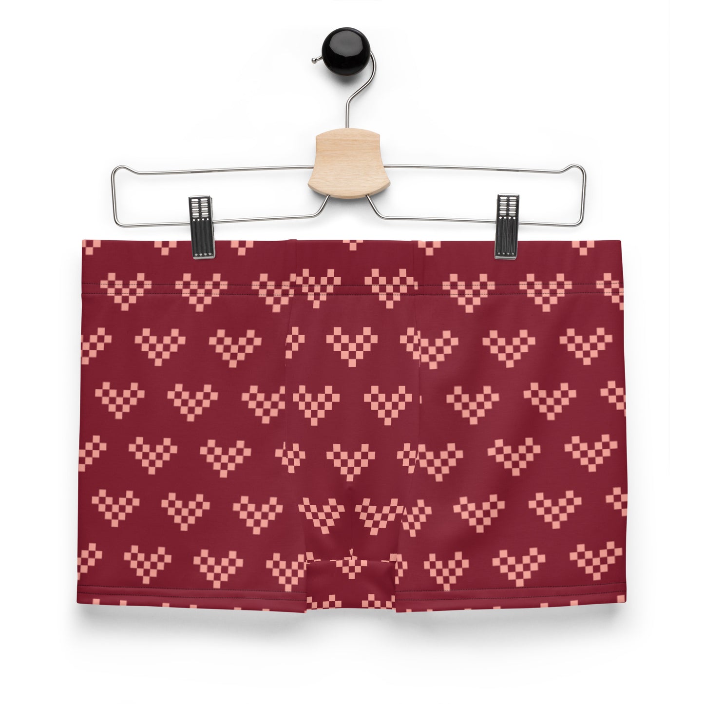 Pink Pixel Heart Burgundy Boxer Briefs