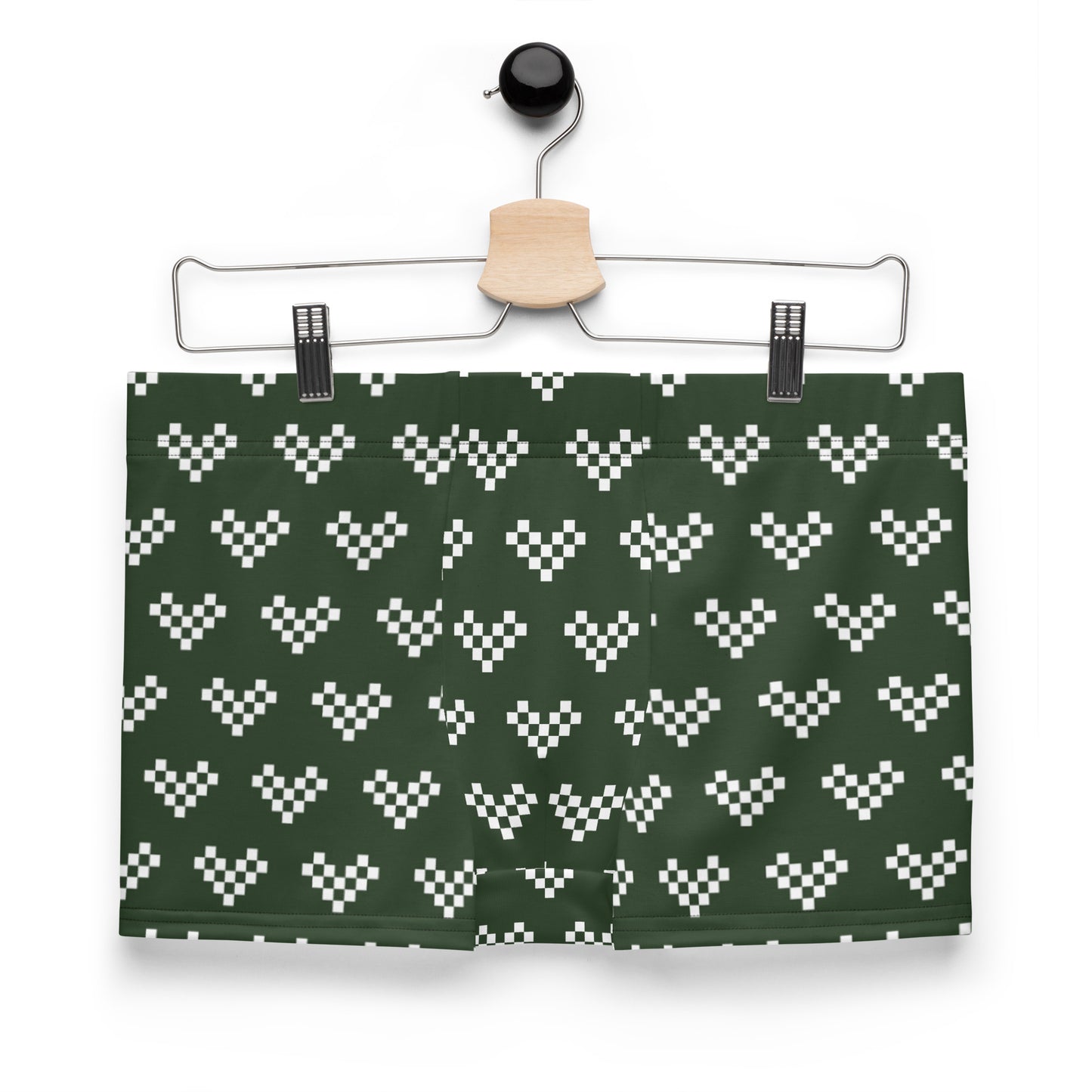 White Pixel Heart Army Green Boxer Briefs