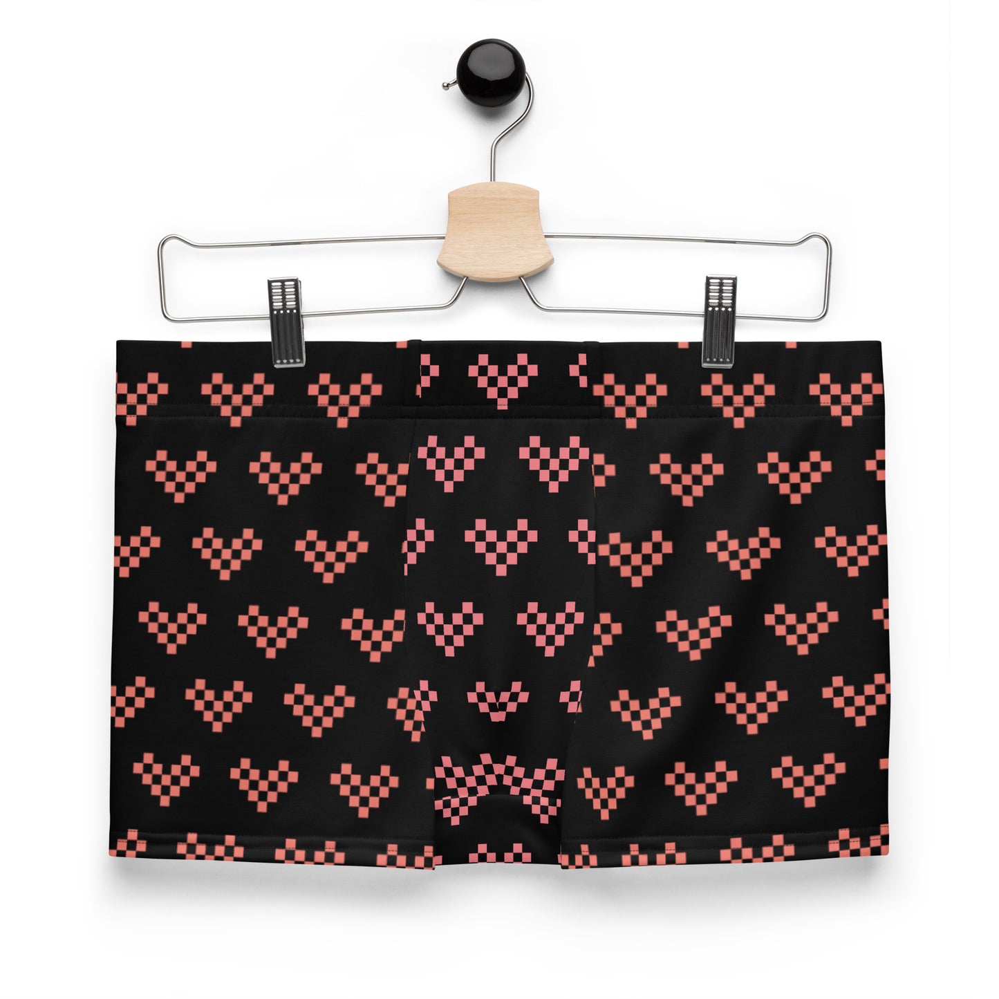 Pink Pixel Heart Black Boxer Briefs