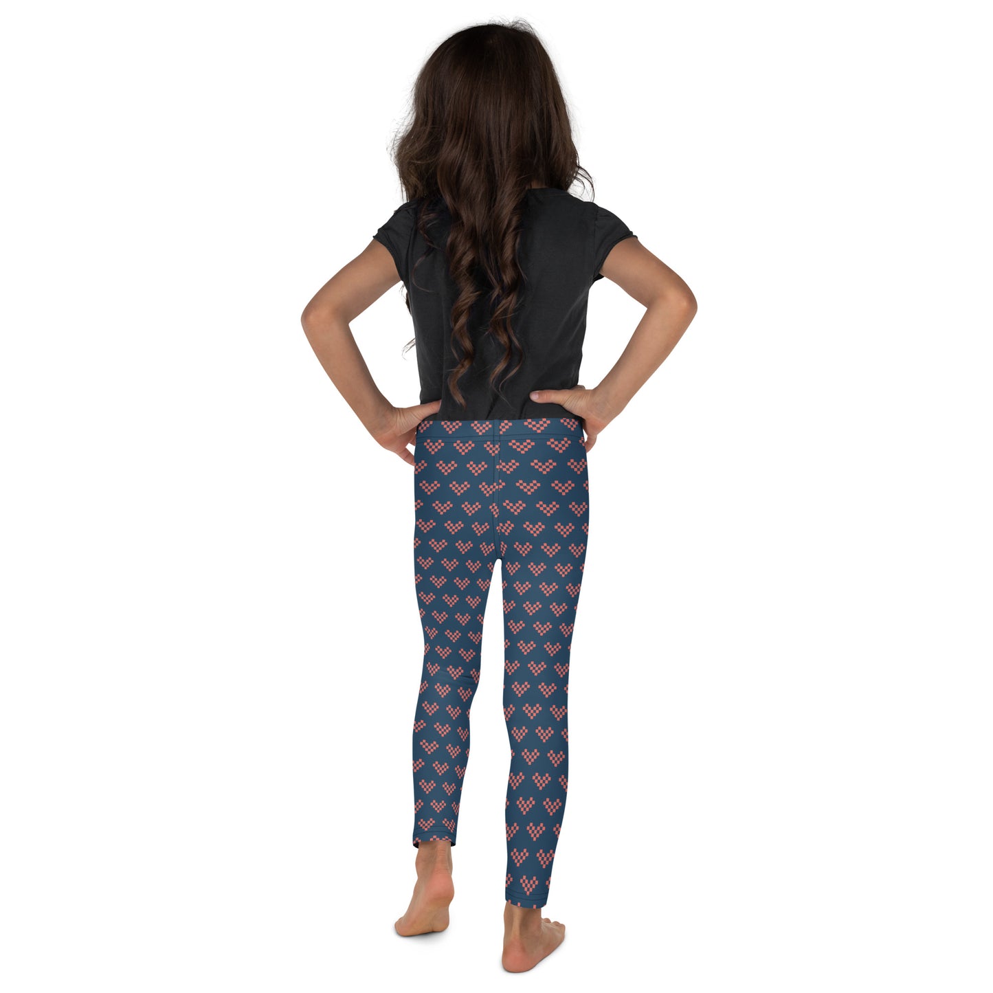 Pink Pixel Heart Kids Leggings - Blue