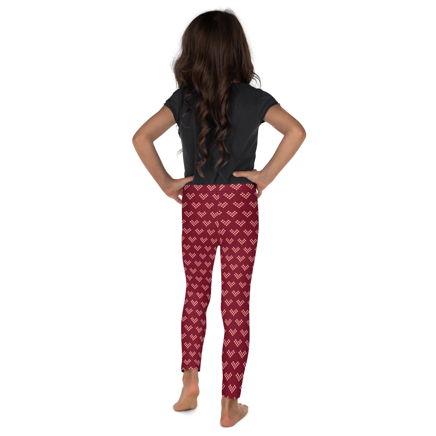 Pink Pixel Heart Kid's Leggings - Burgundy