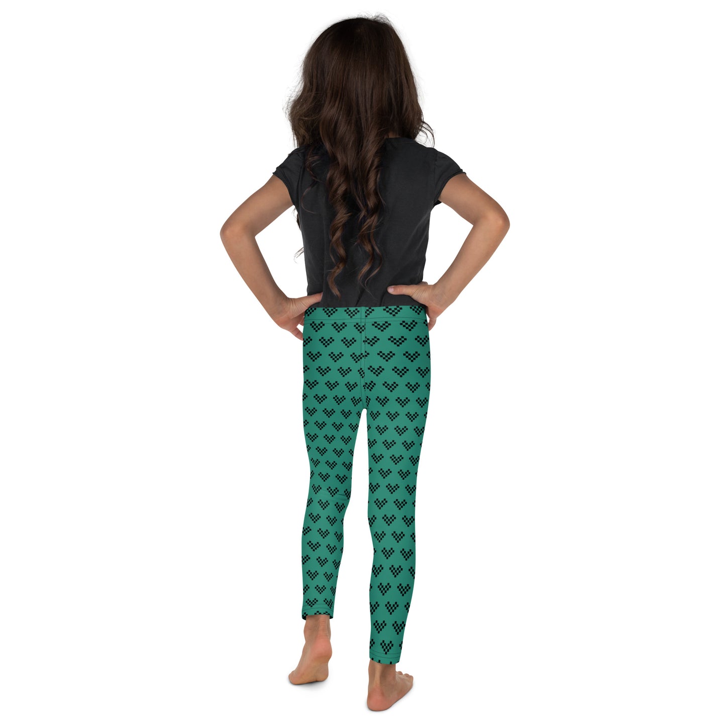 Pixel Heart Aqua Kid's Leggings - Black