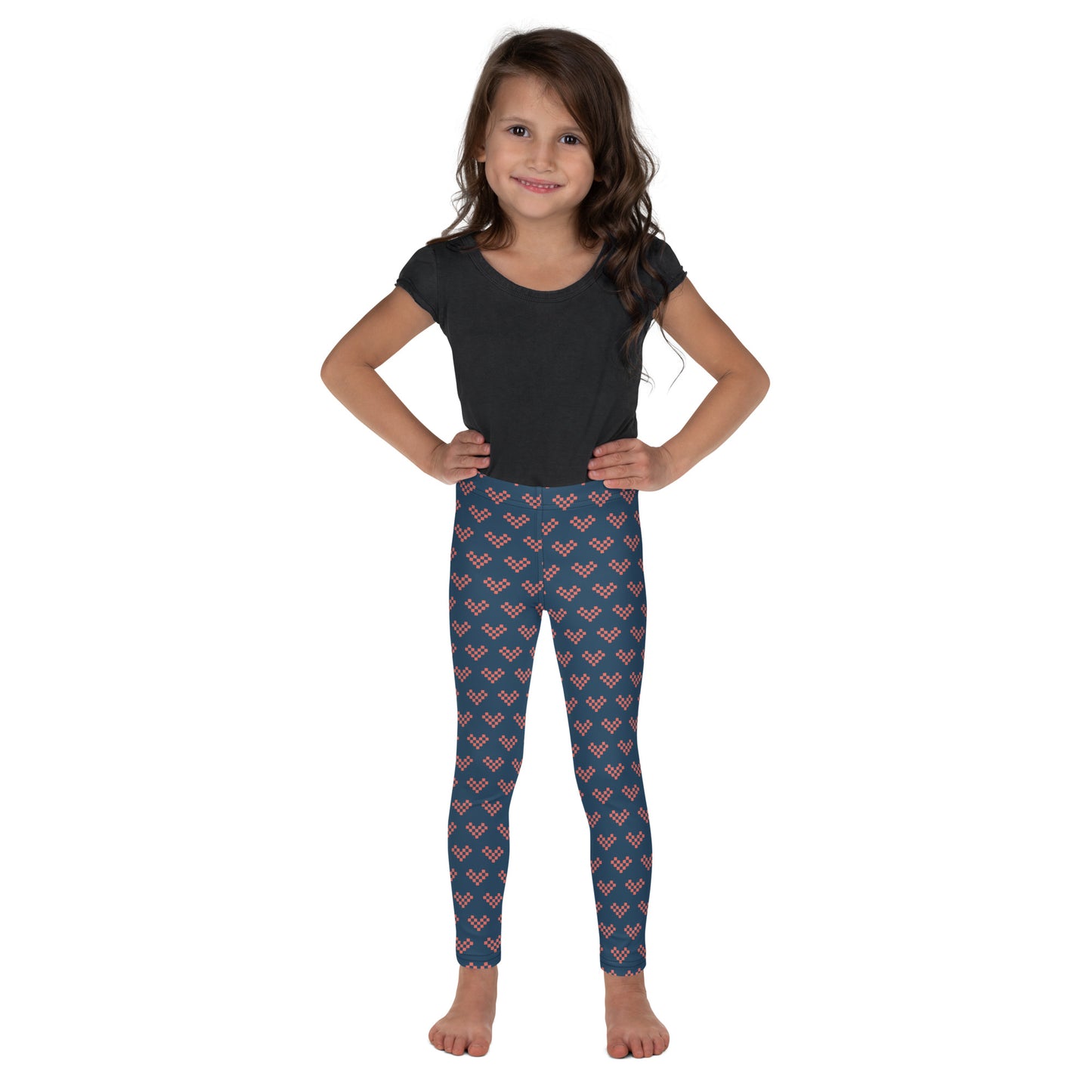 Pink Pixel Heart Kids Leggings - Blue