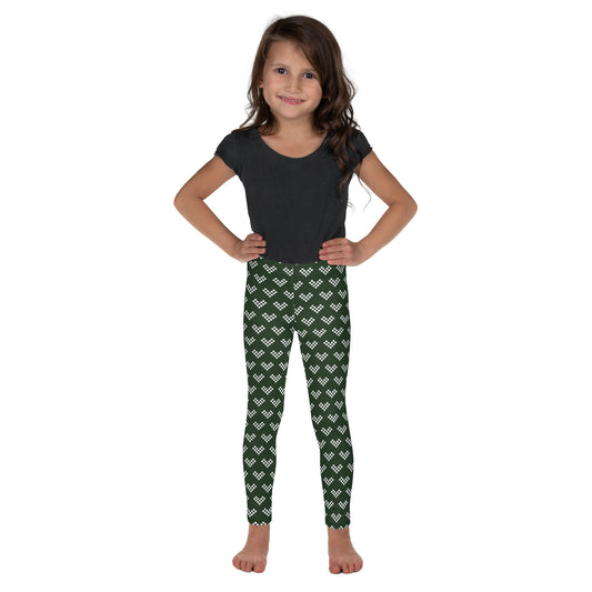 White Pixel Heart Kid's Leggings - Army Green