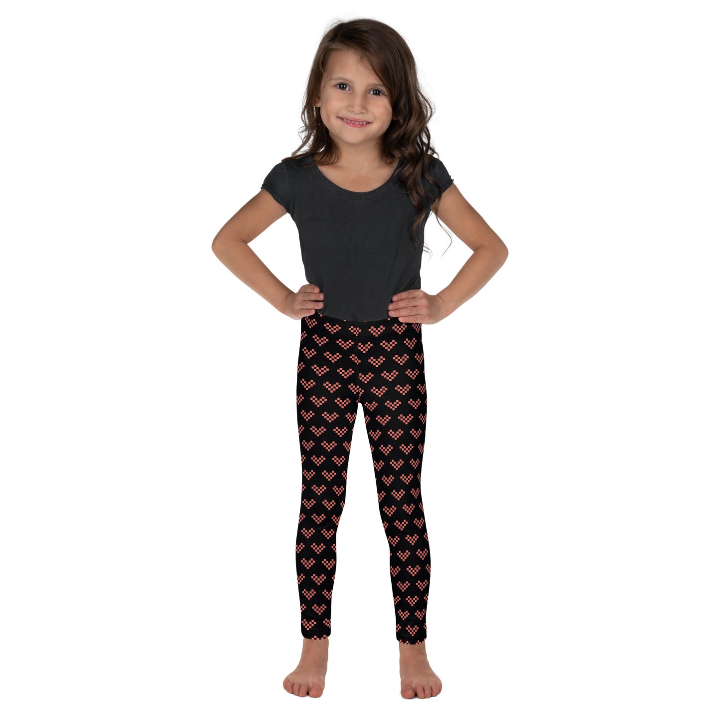 Pink Pixel Heart Kid's Leggings - Black