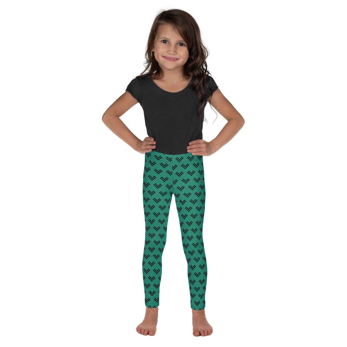 Pixel Heart Aqua Kid's Leggings - Black