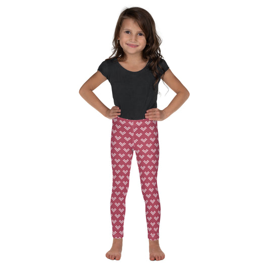 White Pixel Heart Kid's Leggings - Dusty Pink