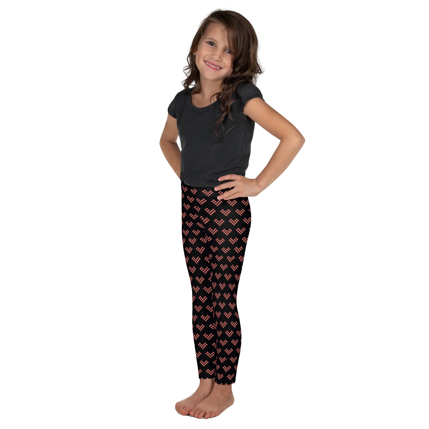 Pink Pixel Heart Kid's Leggings - Black