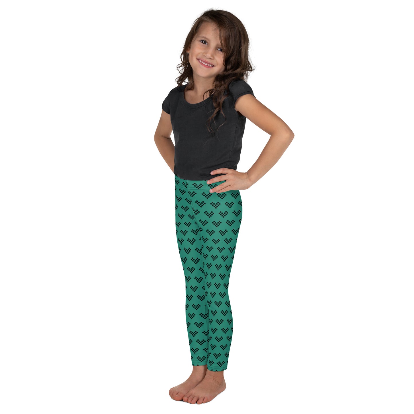 Pixel Heart Aqua Kid's Leggings - Black