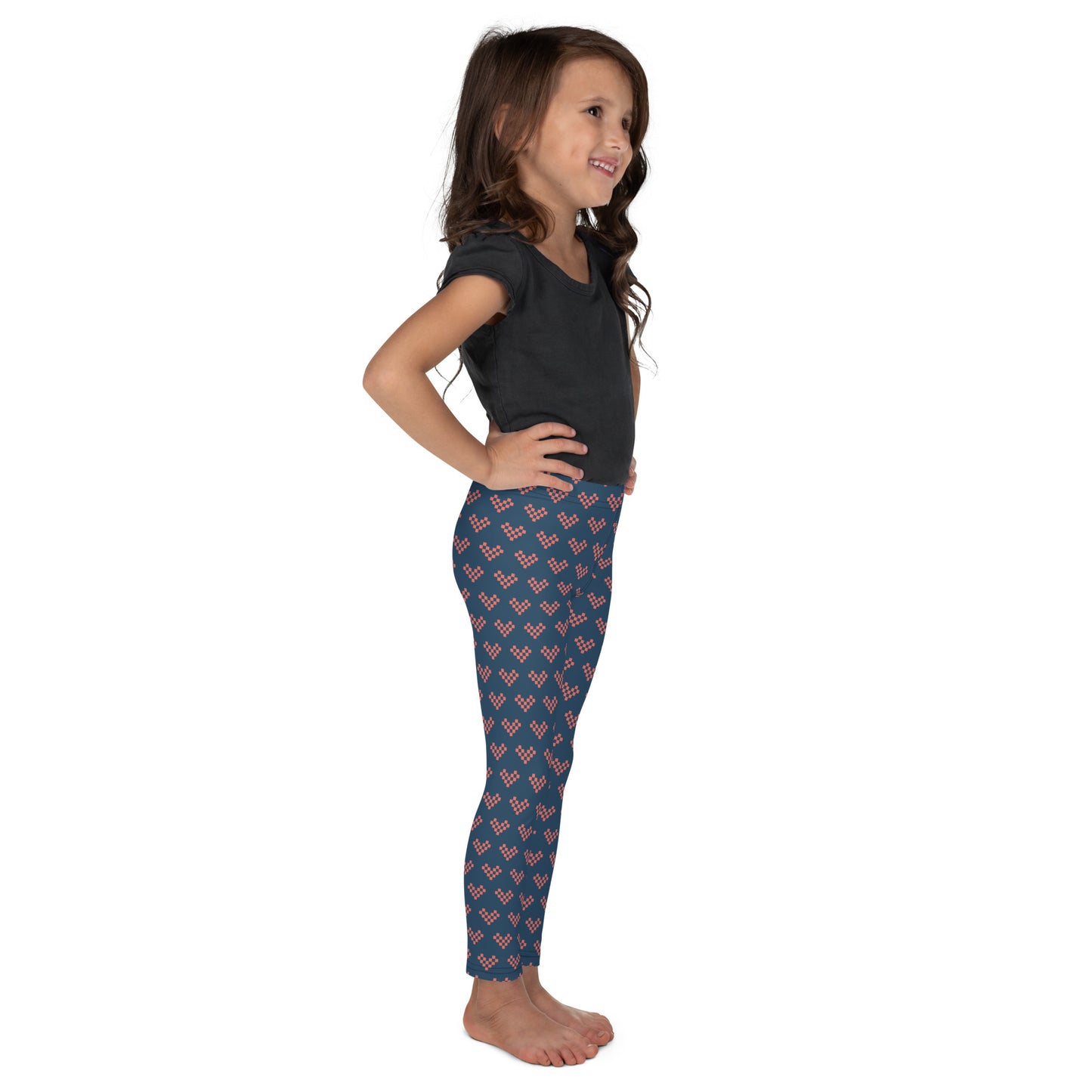 Pink Pixel Heart Kids Leggings - Blue