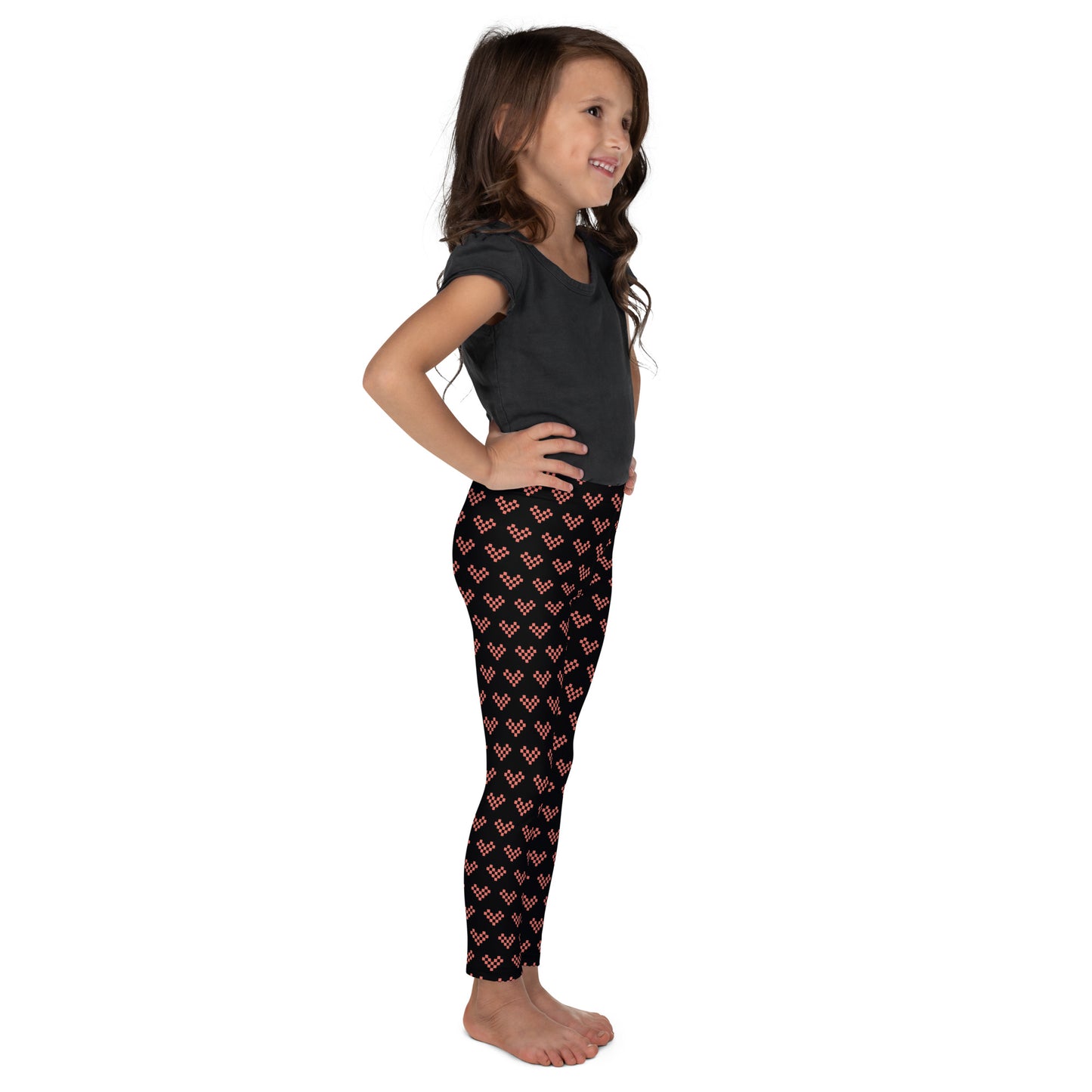 Pink Pixel Heart Kid's Leggings - Black