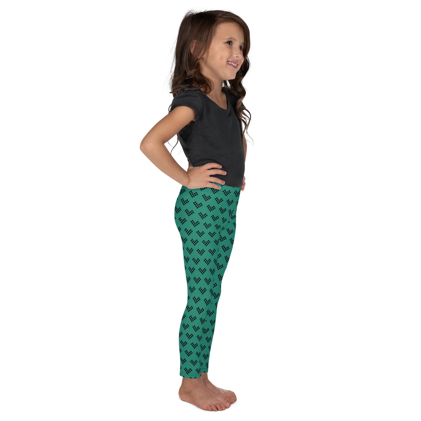 Pixel Heart Aqua Kid's Leggings - Black