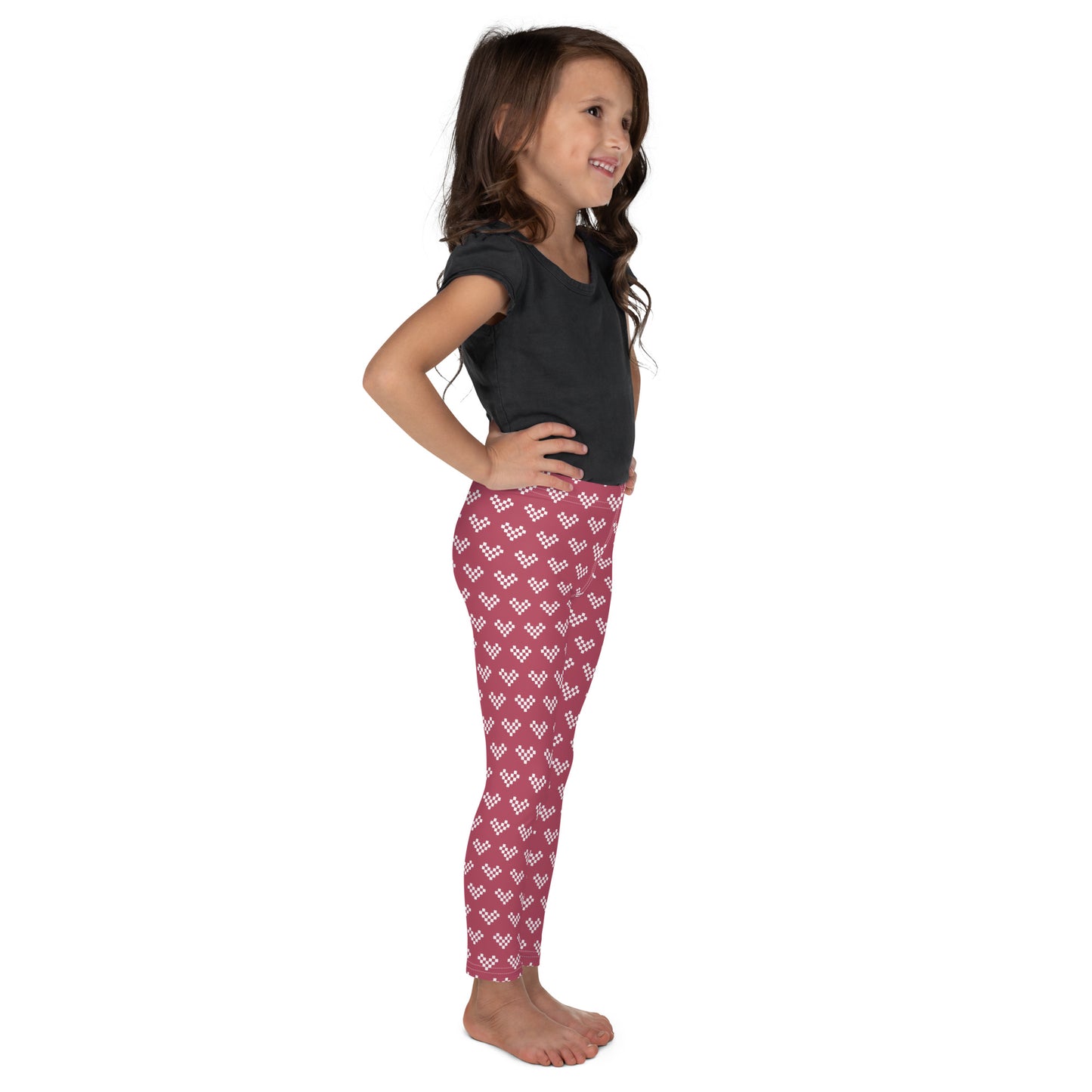 White Pixel Heart Kid's Leggings - Dusty Pink