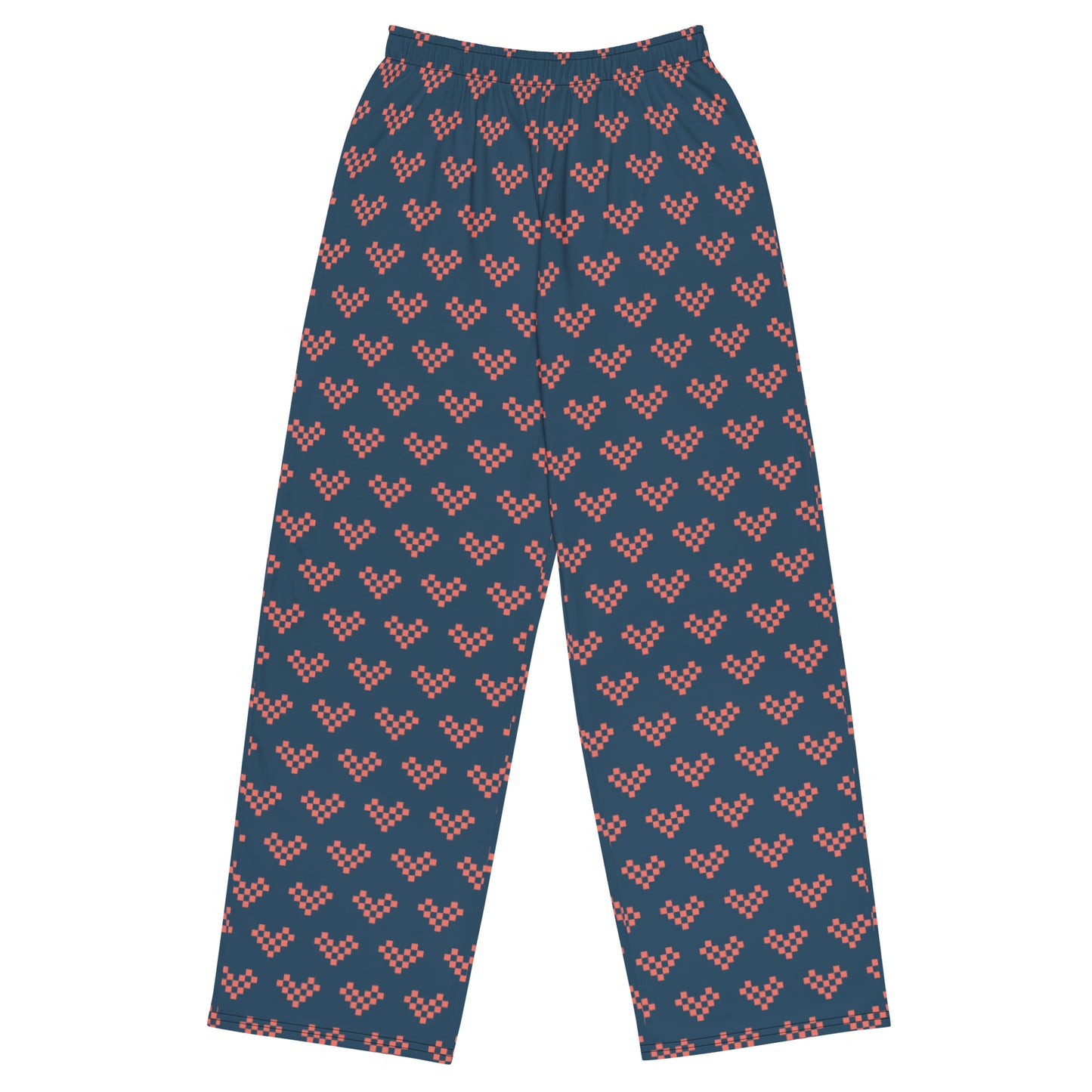 Pixel Heart Slouchy All-over print unisex wide-leg pants -  Pink & Blue