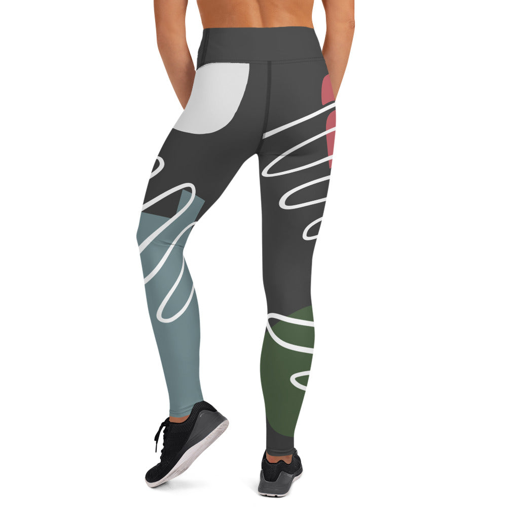 Abstract Strong Print Yoga Leggings - Charcoal