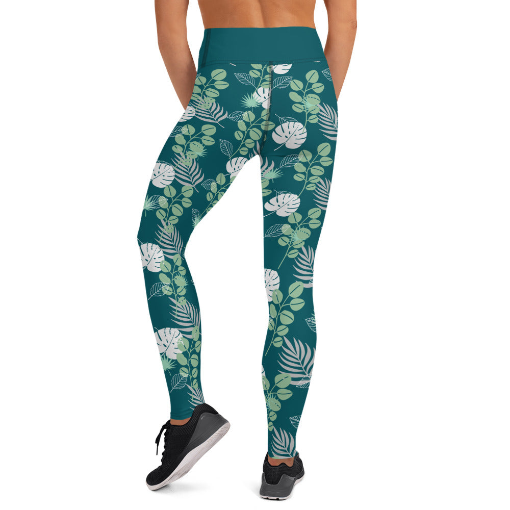 Leaf Mix Yoga Leggings - Blue