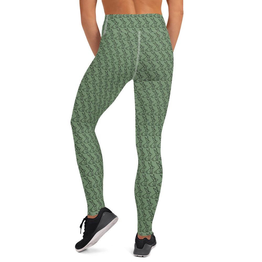 Geometric Bunny Yoga Leggings - Light Green