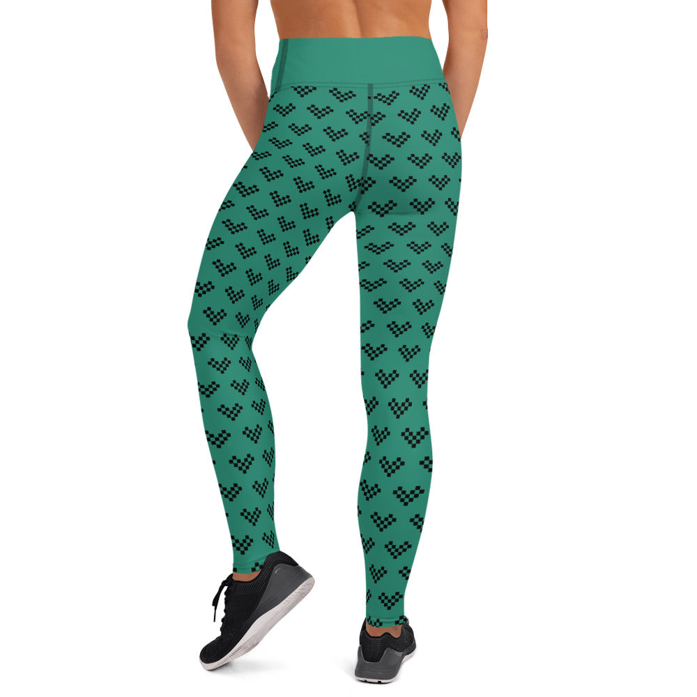 Pixel Heart Aqua Yoga Leggings - Black