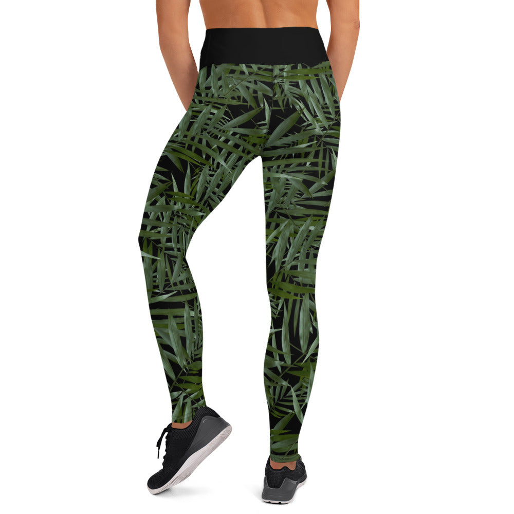 Scattered Leaves Yoga Leggings - Black