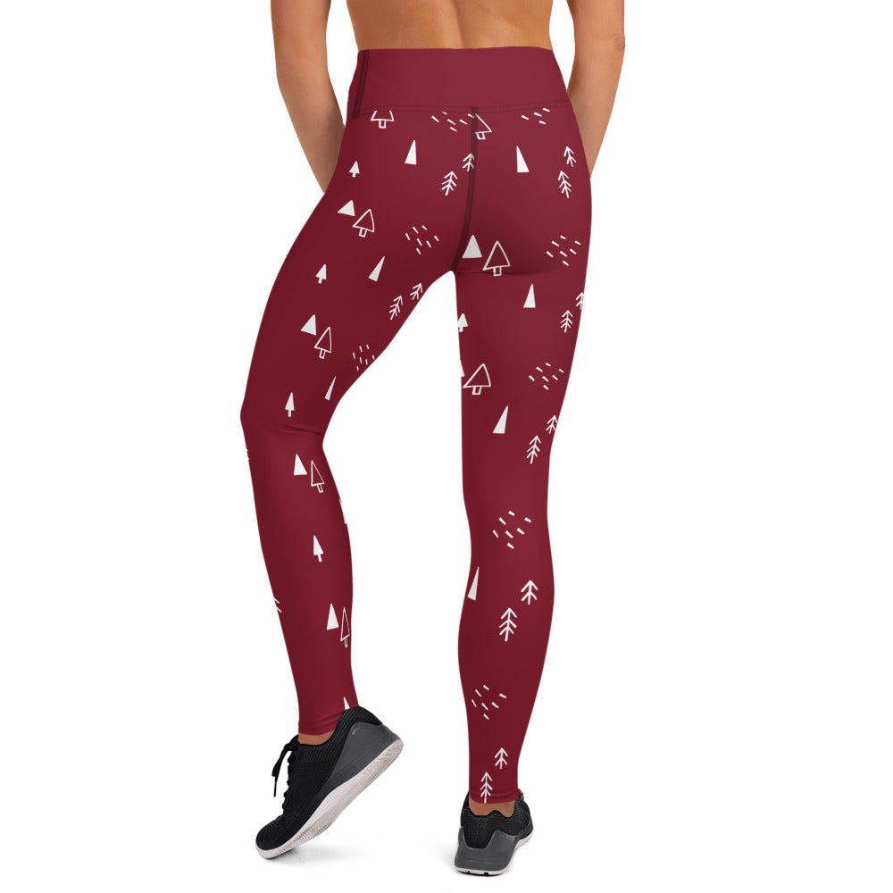 Christmas Yoga Leggings - Burgundy