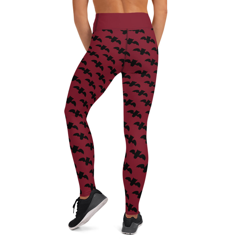 Bat Yoga Leggings - Burgundy