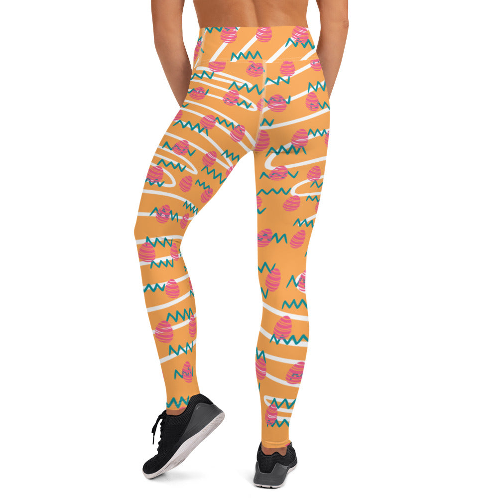 Easter Egg Fun Print Yoga Leggings - Orange