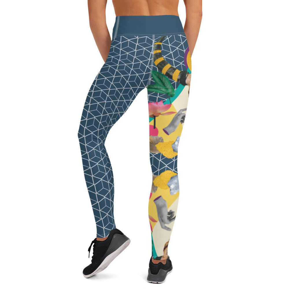 Blue Exotic Geometric Yoga Leggings - Blue