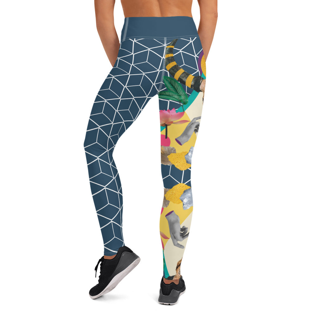 Exotic Geometric Yoga Leggings - Blue