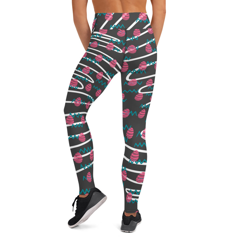 Easter Egg Fun Print Yoga Leggings - Charcoal