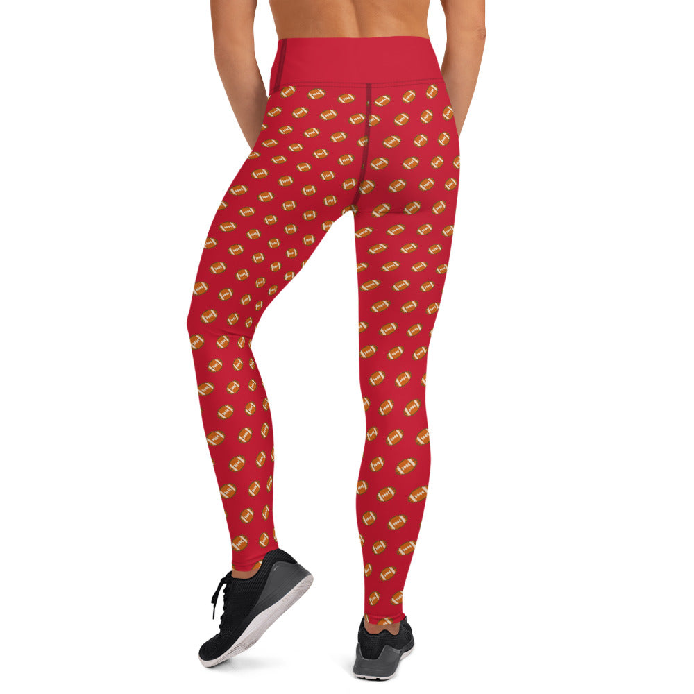 Pixel Football Yoga Leggings - Red