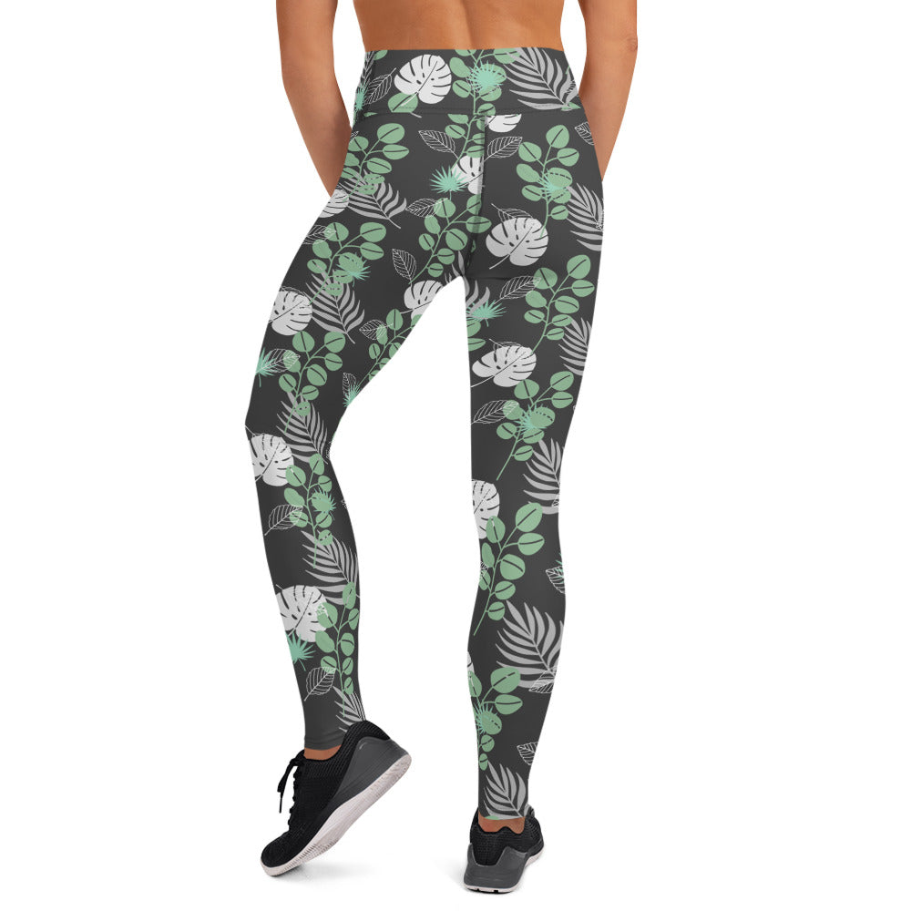 Leaf Mix Yoga Leggings - Charcoal