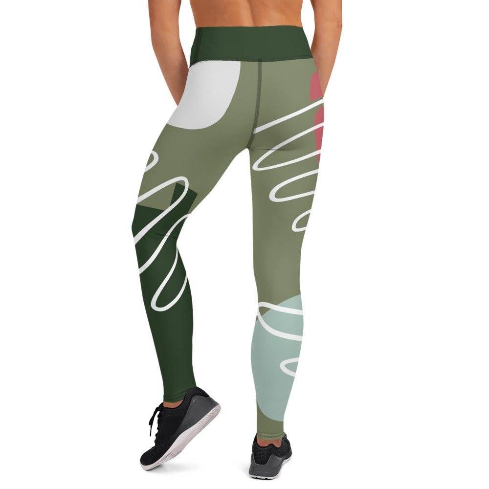 Abstract Strong Print Yoga Leggings - Green