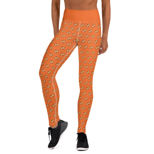 Pixel Football Yoga Leggings - Orange