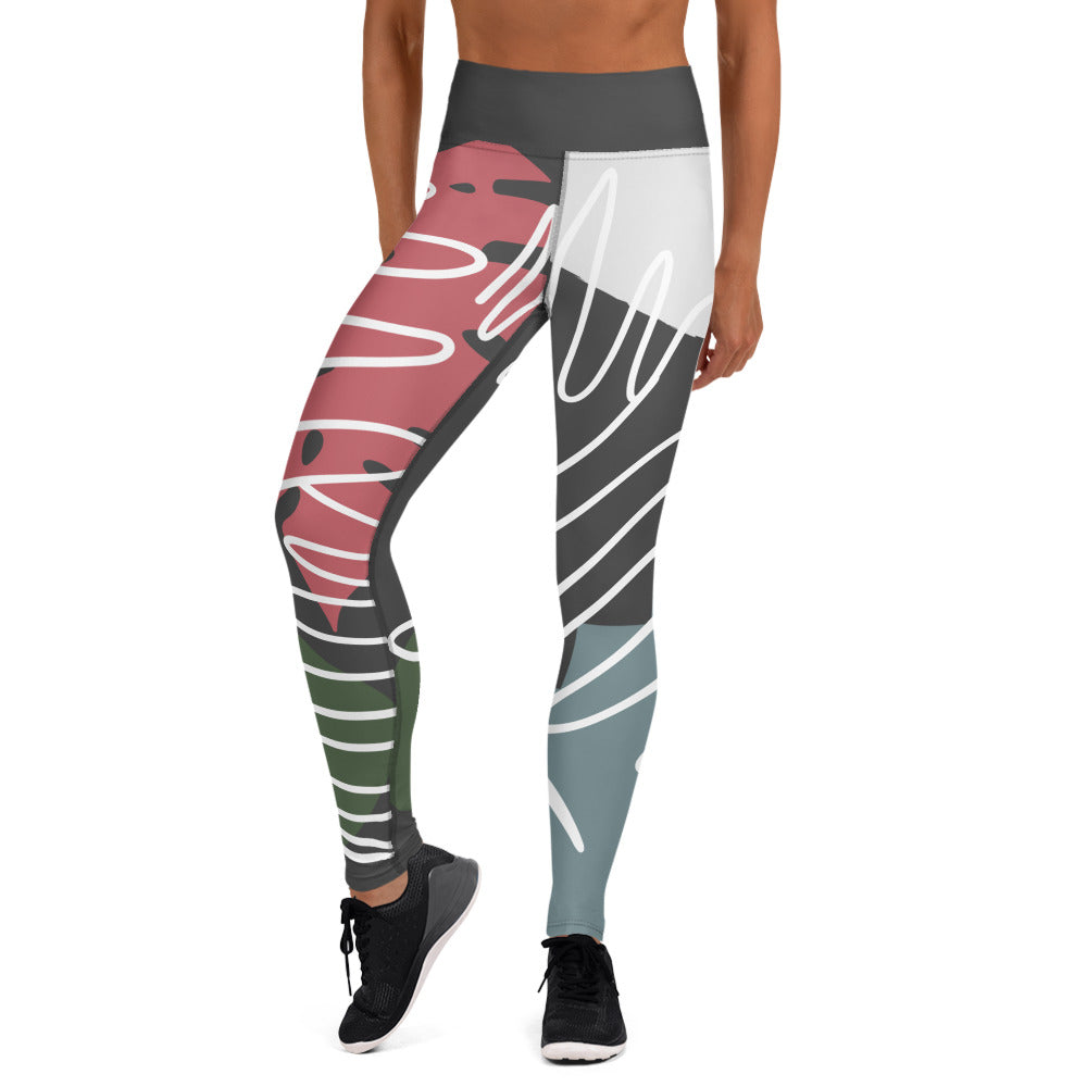 Abstract Strong Print Yoga Leggings - Charcoal