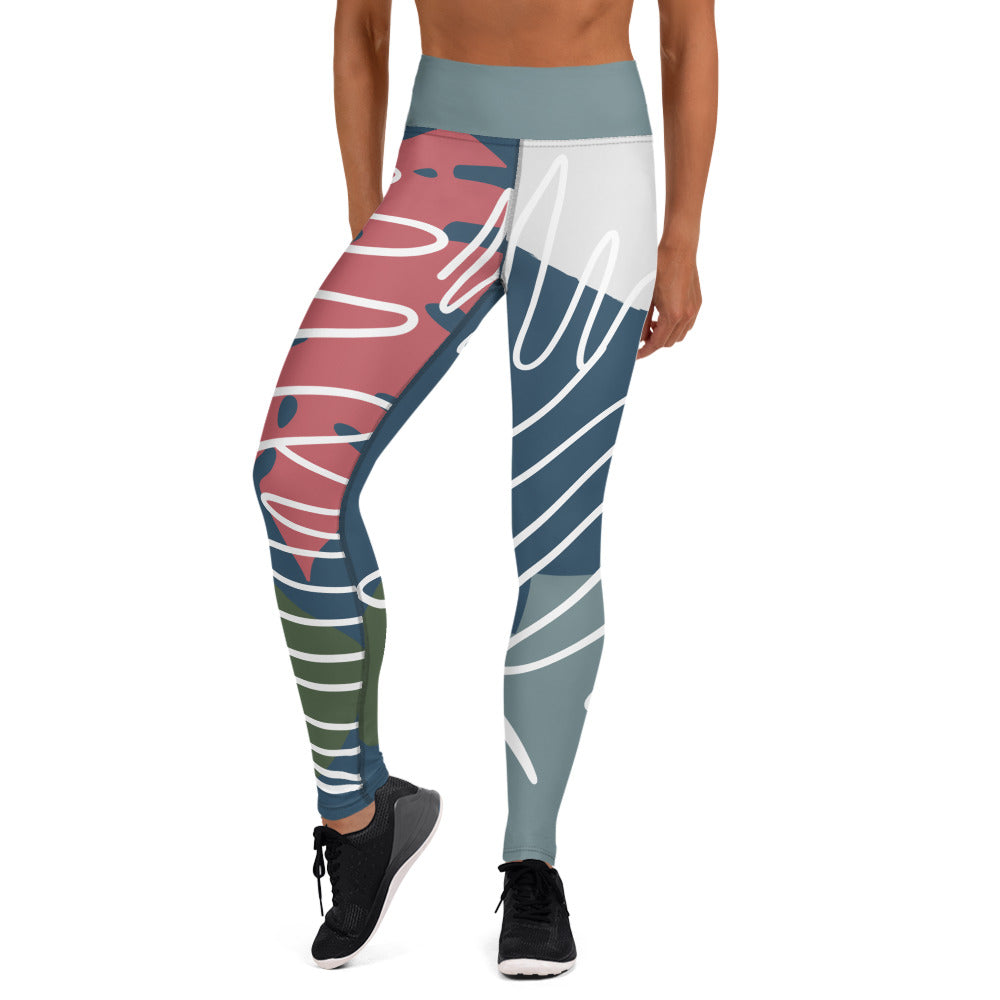 Abstract Strong Print Yoga Leggings - Blue