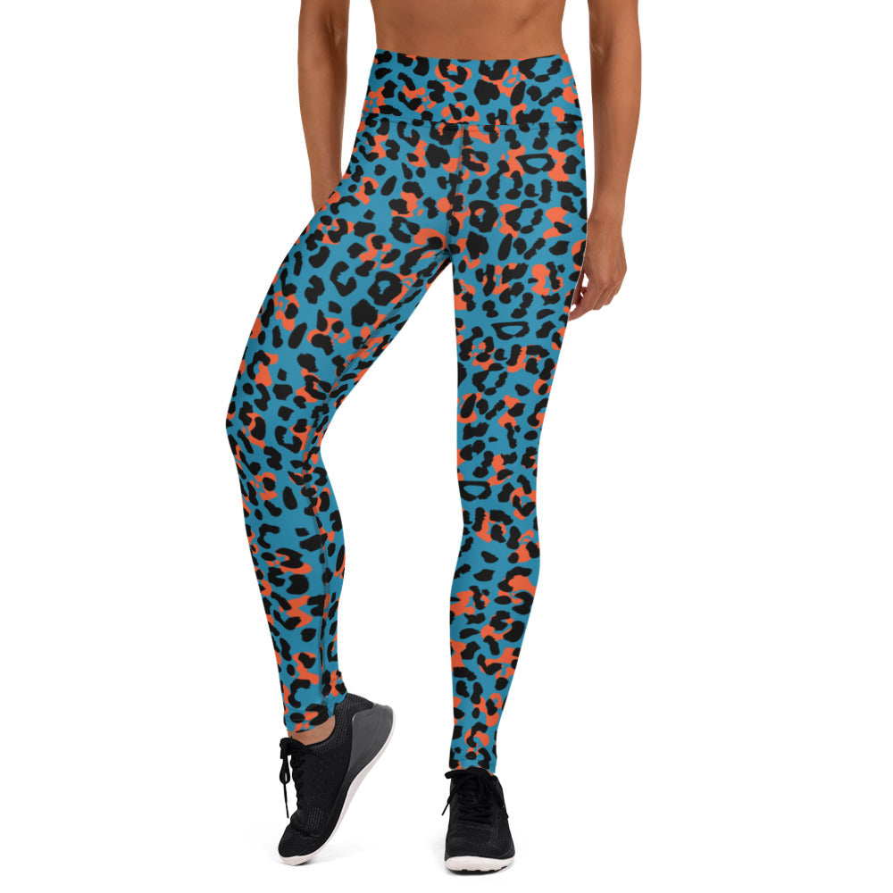 Blue Leopard Print Yoga Leggings