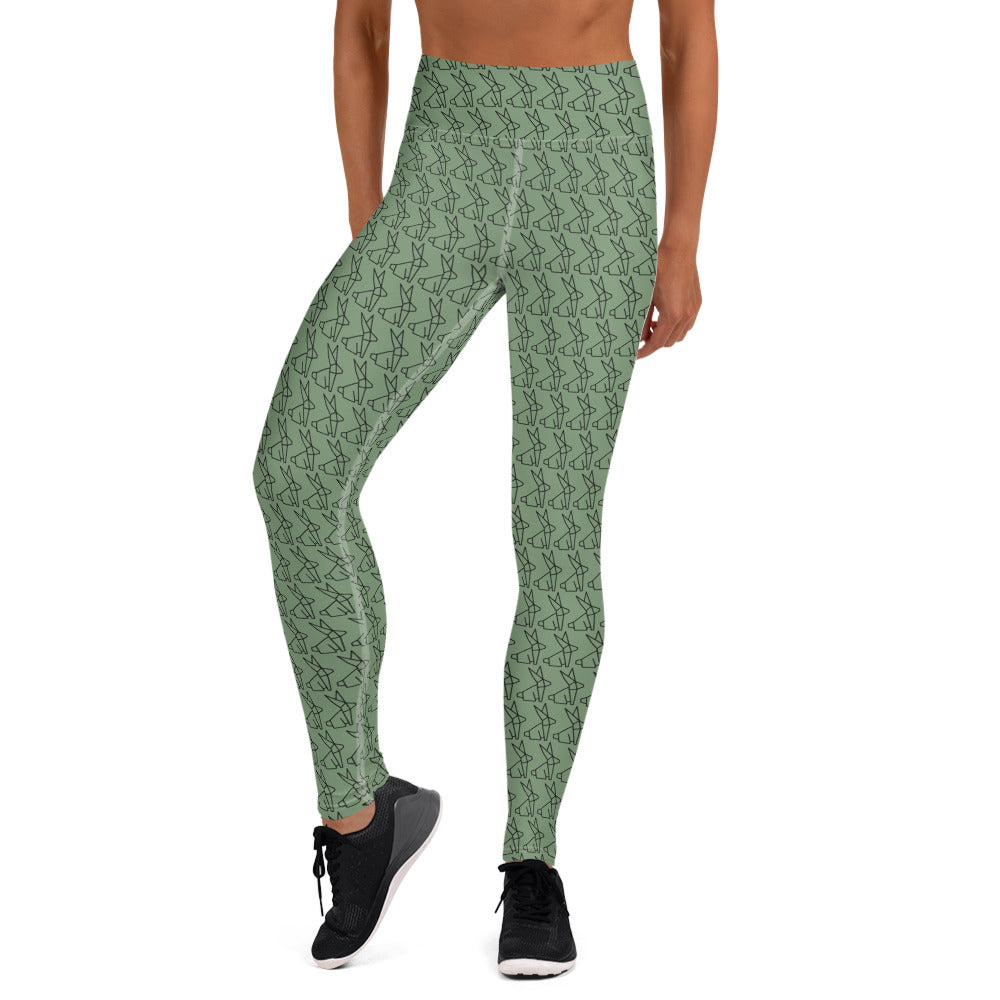 Geometric Bunny Yoga Leggings - Light Green