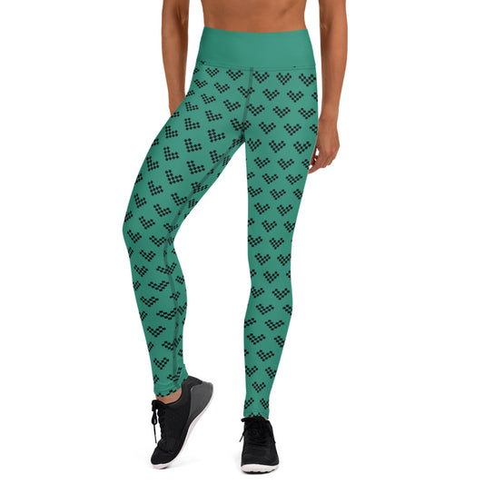 Pixel Heart Aqua Yoga Leggings - Black