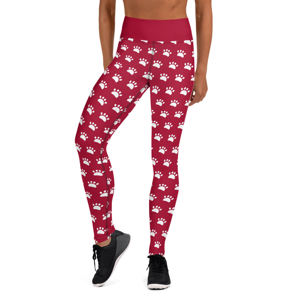 Paws Yoga Leggings - Burgundy