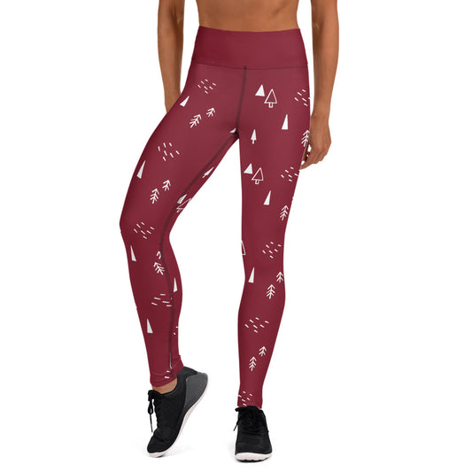 Christmas Yoga Leggings - Burgundy